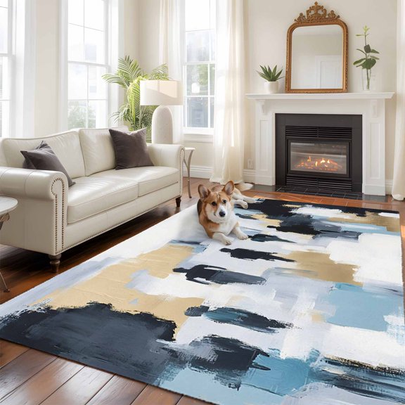 6'x9' Area Rugs, Modern Canvas Indoor Outdoor Area Rug for Living Room Bedroom, Abstract Oil Painting Art Washable Bathroom Rugs Kitchen Floor Carpet Mats Home Decor Aesthetic