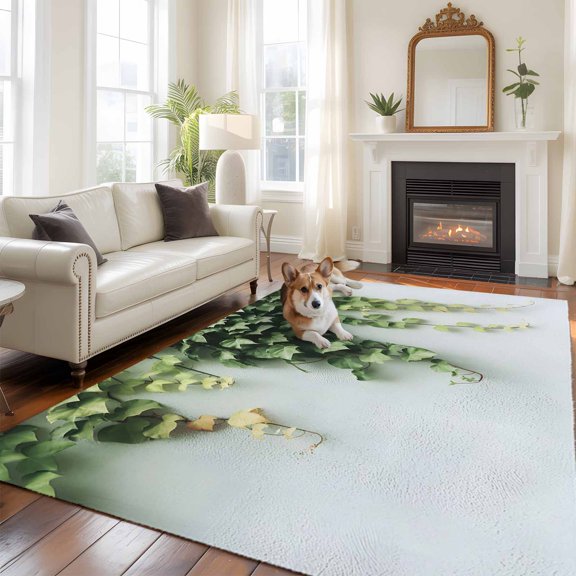 6'x9' Area Rugs, Modern Green Leaf Indoor Outdoor Area Rug for Living Room Bedroom, Summer Botanical Chic Plant Washable Bathroom Rugs Kitchen Floor Carpet Mats Home Decor Aesthetic