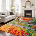 thumbnail image 1 of 6'x9' Area Rugs, Modern Oil Painting Indoor Outdoor Area Rug for Living Room Bedroom, Summer Tree Leaves Yellow Green Washable Bathroom Rugs Kitchen Floor Carpet Mats Home Decor Aesthetic, 1 of 8