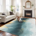 thumbnail image 1 of 6'x9' Area Rugs, Modern Teal Gold Indoor Outdoor Area Rug for Living Room Bedroom, Abstract Geometric Lines Washable Bathroom Rugs Kitchen Floor Carpet Mats Home Decor Aesthetic, 1 of 8