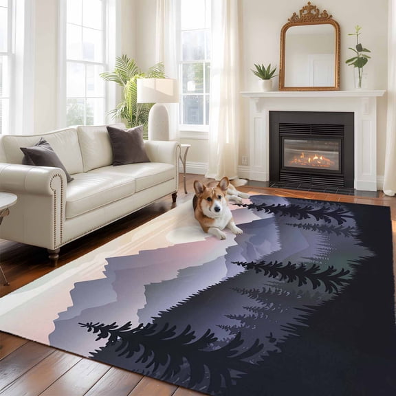 6'x9' Area Rugs, Mountain Forest Indoor Outdoor Area Rug for Living Room Bedroom, Farmhouse Cabin Nature Sunrise Landscape Washable Bathroom Rugs Kitchen Floor Carpet Mats Home Decor Aesthetic