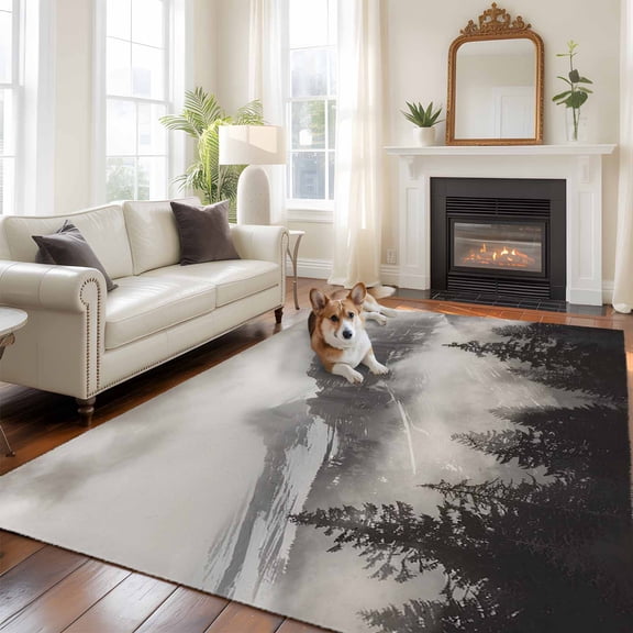 6'x9' Area Rugs, National Parks Indoor Outdoor Area Rug for Living Room Bedroom, Canadian Smokey Mountain Cliff Idyllic Washable Bathroom Rugs Kitchen Floor Carpet Mats Home Decor Aesthetic
