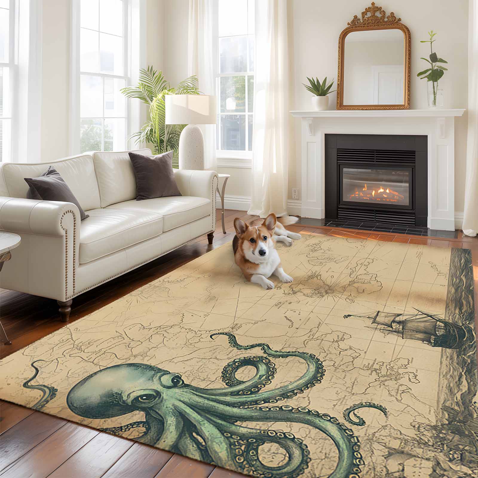 6'x9' Area Rugs, Nautical Octopus Indoor Outdoor Area Rug for Living ...