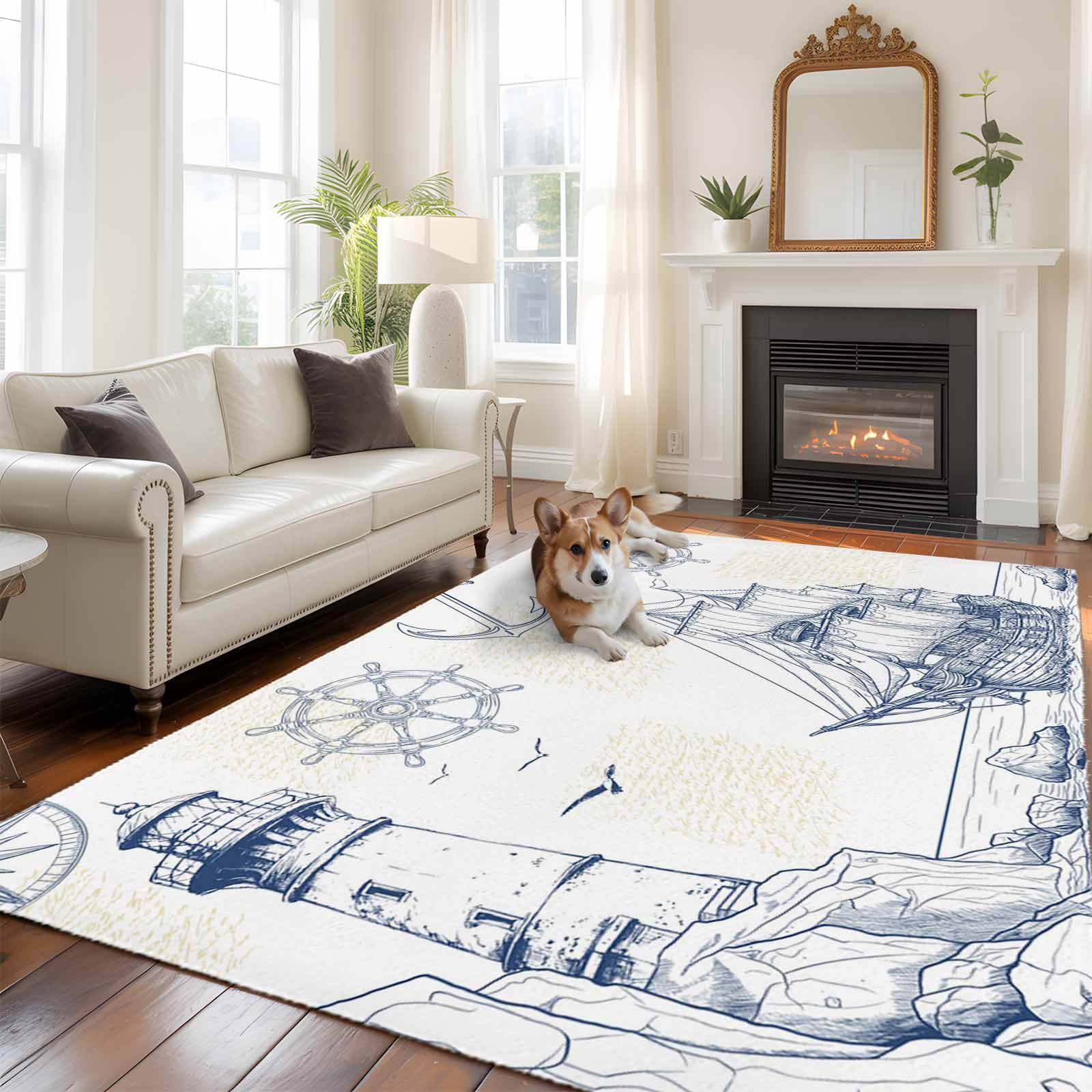 6'x9' Area Rugs, Nautical Ship Lighthouse Indoor Outdoor Area Rug for ...