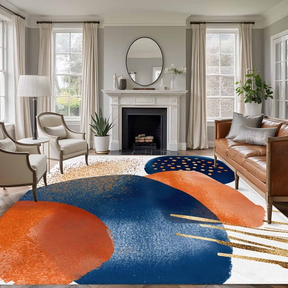 6'x9' Area Rugs, Navy Blue Burnt Orange Indoor Outdoor Area Rug for Living Room Bedroom, Abstract Modern Geometric Washable Bathroom Rugs Kitchen Floor Carpet Mats Home Decor Aesthetic