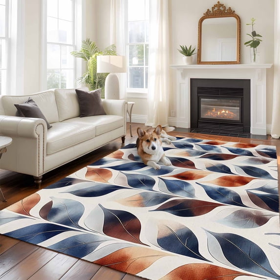 6'x9' Area Rugs, Navy Blue Burnt Orange Indoor Outdoor Area Rug for Living Room Bedroom, Abstract Palm Leaf Botanical Washable Bathroom Rugs Kitchen Floor Carpet Mats Home Decor Aesthetic
