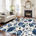 thumbnail image 1 of 6'x9' Area Rugs, Navy Blue Floral Indoor Outdoor Area Rug for Living Room Bedroom, Spring Retro Botanical Flowers Washable Bathroom Rugs Kitchen Floor Carpet Mats Home Decor Aesthetic, 1 of 8