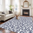thumbnail image 1 of 6'x9' Area Rugs, Navy Blue Floral Indoor Outdoor Area Rug for Living Room Bedroom, Vintage Art Flowers Pattern Washable Bathroom Rugs Kitchen Floor Carpet Mats Home Decor Aesthetic, 1 of 8