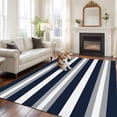 thumbnail image 1 of 6'x9' Area Rugs, Navy Blue Grey Striped Indoor Outdoor Area Rug for Living Room Bedroom, Farmhouse Stripes Minimalist Washable Bathroom Rugs Kitchen Floor Carpet Mats Home Decor Aesthetic, 1 of 8