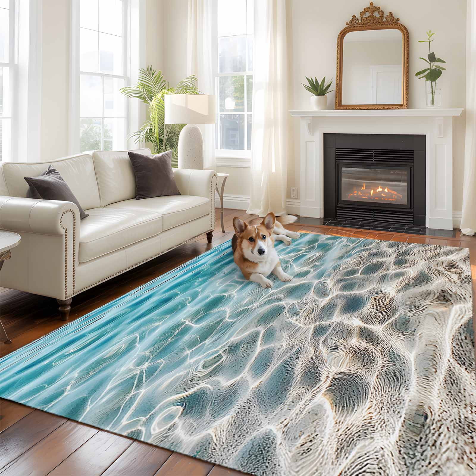 Water Rug Design 6'x9' Area Rugs, Ocean Water Ripple Indoor Outdoor Area Rug for Living ...