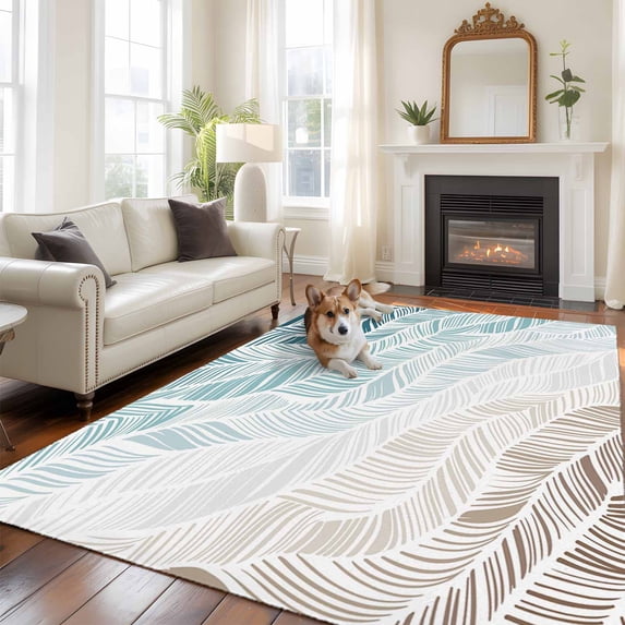 6'x9' Area Rugs, Ombre Brown Blue Indoor Outdoor Area Rug for Living Room Bedroom, Summer Coastal Ocean Sea Beach Wave Washable Bathroom Rugs Kitchen Floor Carpet Mats Home Decor Aesthetic