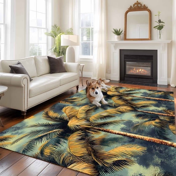 6'x9' Area Rugs, Palm Tree Indoor Outdoor Area Rug for Living Room Bedroom, Retro Summer Botanical Tropical Plant Leaves Washable Bathroom Rugs Kitchen Floor Carpet Mats Home Decor Aesthetic