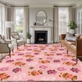 thumbnail image 1 of 6'x9' Area Rugs, Pink Christmas Indoor Outdoor Area Rug for Living Room Bedroom, Western Xmas Poinsettia Botanical Washable Bathroom Rugs Kitchen Floor Carpet Mats Home Decor Aesthetic, 1 of 8