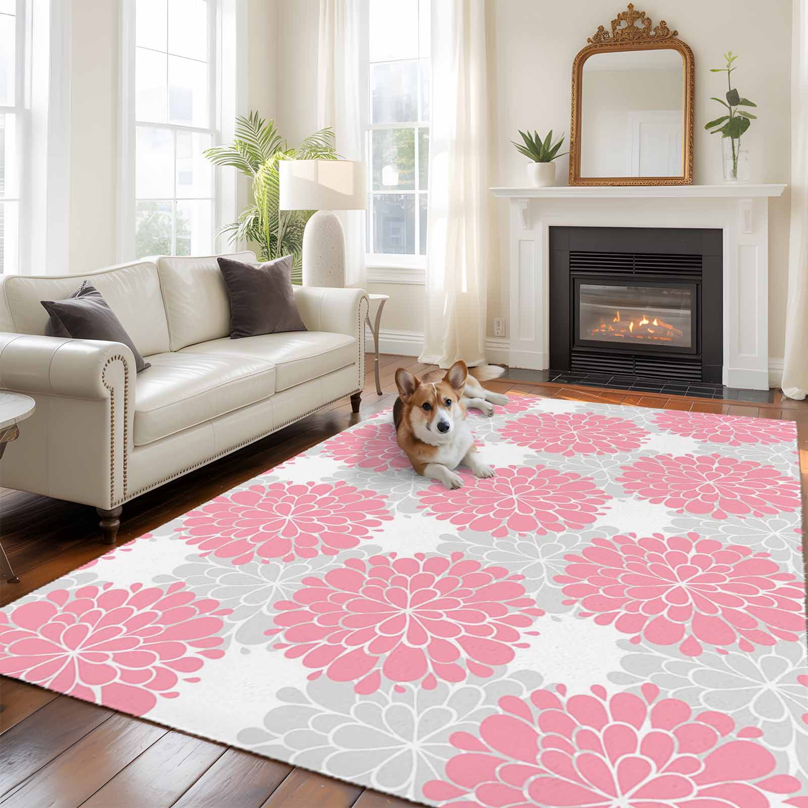 6'x9' Area Rugs, Pink Dahlia Indoor Outdoor Area Rug for Living Room ...