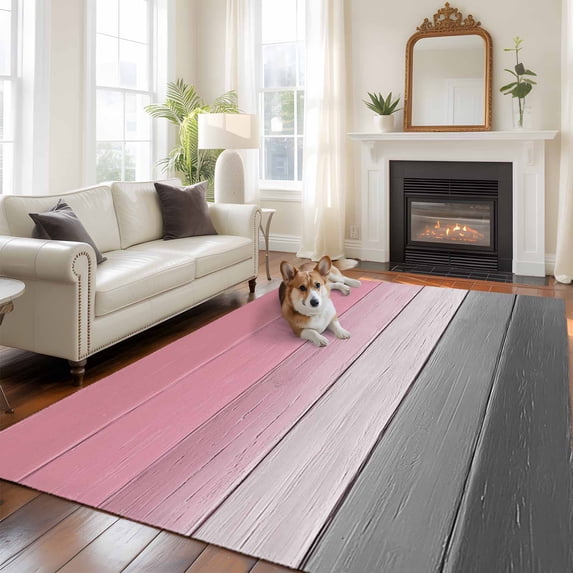 6'x9' Area Rugs, Pink Gray Indoor Outdoor Area Rug for Living Room Bedroom, Vintage Country Gradient Wooden Plank Line Washable Bathroom Rugs Kitchen Floor Carpet Mats Home Decor Aesthetic