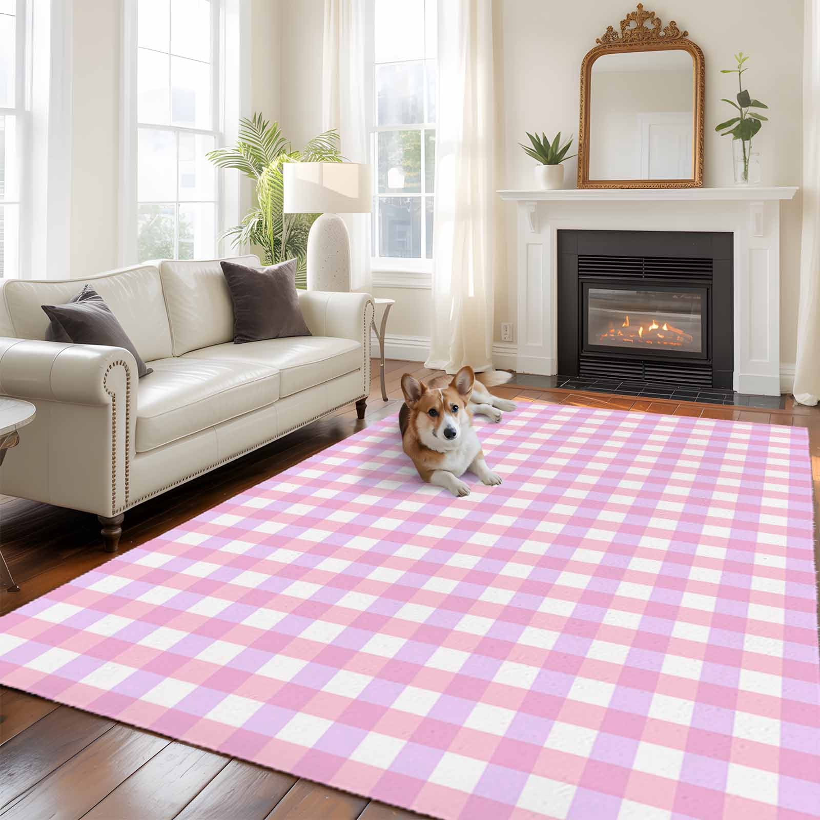 6'x9' Area Rugs, Pink Grid Indoor Outdoor Area Rug for Living Room ...