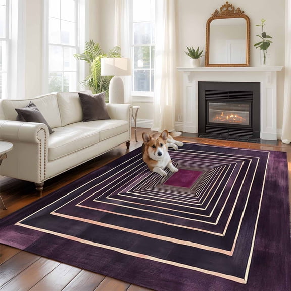 6'x9' Area Rugs, Purple Framed Indoor Outdoor Area Rug for Living Room Bedroom, Geometric Abstract Art Modern Washable Bathroom Rugs Kitchen Floor Carpet Mats Home Decor Aesthetic