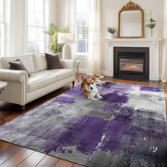 6'x9' Area Rugs, Purple Grey Indoor Outdoor Area Rug for Living Room Bedroom, Modern Oil Painted Abstract Art Aesthetics Washable Bathroom Rugs Kitchen Floor Carpet Mats Home Decor Aesthetic