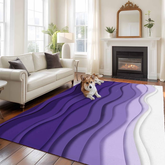 6'x9' Area Rugs, Purple Ombre Stripes Indoor Outdoor Area Rug for Living Room Bedroom, Gradient Abstract Ocean Waves Art Washable Bathroom Rugs Kitchen Floor Carpet Mats Home Decor Aesthetic