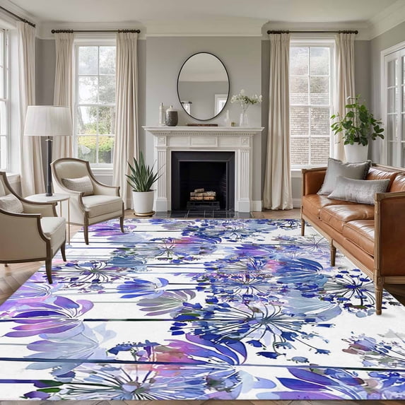 6'x9' Area Rugs, Purple Onion Flowers Indoor Outdoor Area Rug for Living Room Bedroom, Spring Floral Dandelion Botanical Washable Bathroom Rugs Kitchen Floor Carpet Mats Home Decor Aesthetic