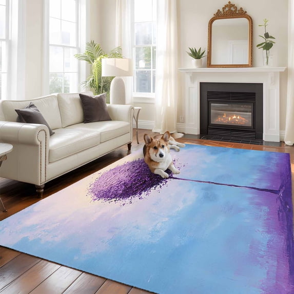 6'x9' Area Rugs, Purple Tree Indoor Outdoor Area Rug for Living Room Bedroom, Abstract Gradient Blue Sky Watercolor Washable Bathroom Rugs Kitchen Floor Carpet Mats Home Decor Aesthetic
