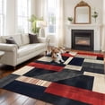 thumbnail image 1 of 6'x9' Area Rugs, Red Black Beige Indoor Outdoor Area Rug for Living Room Bedroom, Retro Abstract Geometric Striped Art Washable Bathroom Rugs Kitchen Floor Carpet Mats Home Decor Aesthetic, 1 of 8