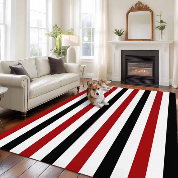 6'x9' Area Rugs, Red Black Stripe Indoor Outdoor Area Rug for Living Room Bedroom, Farmhouse Watercolor Modern Geometric Washable Bathroom Rugs Kitchen Floor Carpet Mats Home Decor Aesthetic