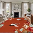 thumbnail image 1 of 6'x9' Area Rugs, Red Crane Indoor Outdoor Area Rug for Living Room Bedroom, Vintage Red Teal Spring Floral Botanical Washable Bathroom Rugs Kitchen Floor Carpet Mats Home Decor Aesthetic, 1 of 8