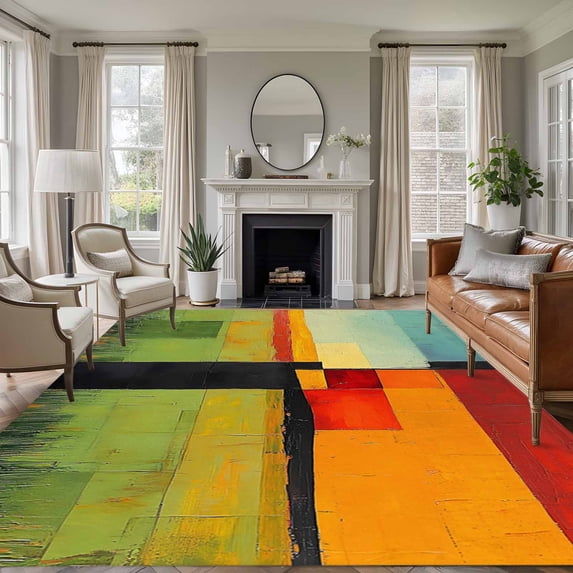 6'x9' Area Rugs, Red Orange Green Indoor Outdoor Area Rug for Living Room Bedroom, Modern Oil Painted Art Geometric Washable Bathroom Rugs Kitchen Floor Carpet Mats Home Decor Aesthetic