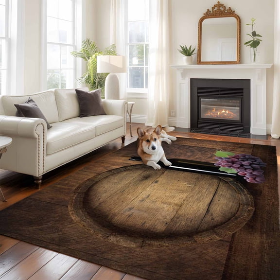 6'x9' Area Rugs, Red Wine Indoor Outdoor Area Rug for Living Room Bedroom, Grapes Farmhouse Wooden Grain Country Washable Bathroom Rugs Kitchen Floor Carpet Mats Home Decor Aesthetic