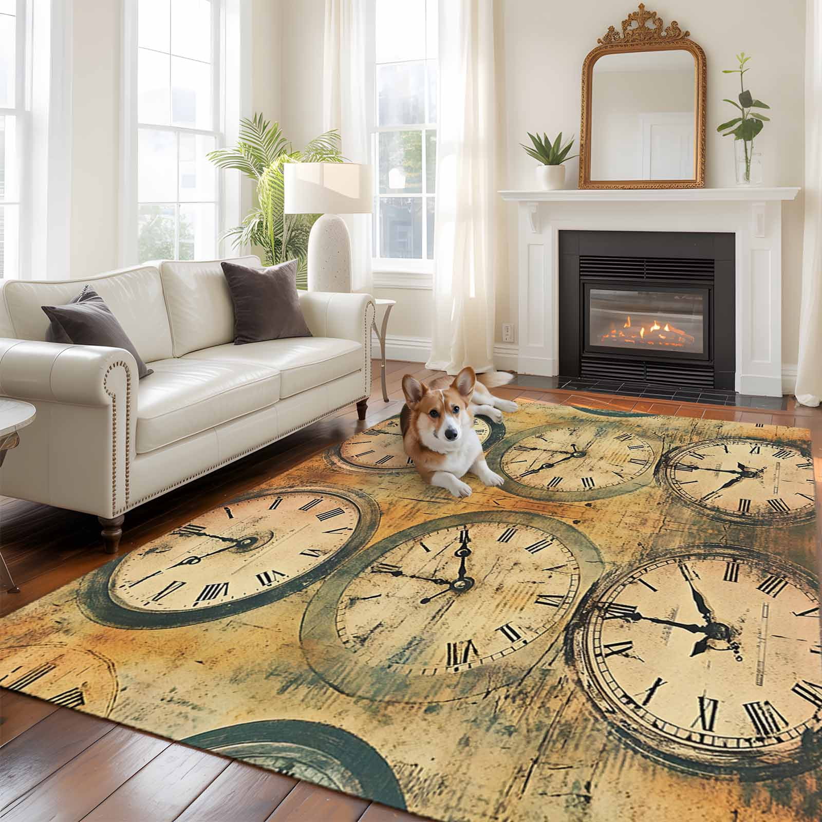 6'x9' Area Rugs, Retro Clock Indoor Outdoor Area Rug for Living Room ...