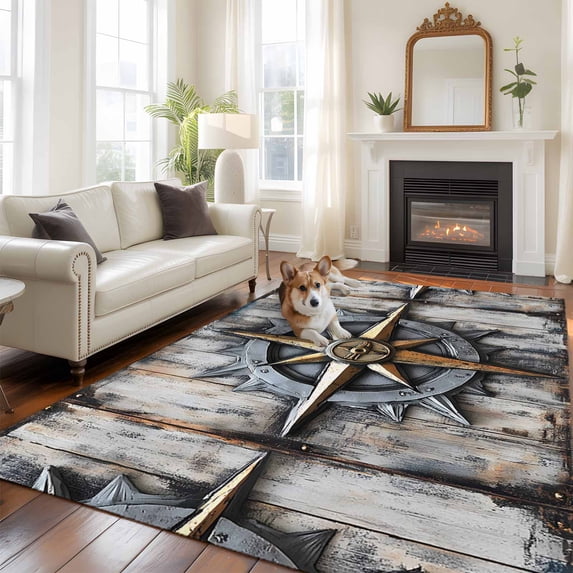 6'x9' Area Rugs, Retro Coastal Indoor Outdoor Area Rug for Living Room Bedroom, Nautical Ocean Compass Summer Beach Washable Bathroom Rugs Kitchen Floor Carpet Mats Home Decor Aesthetic
