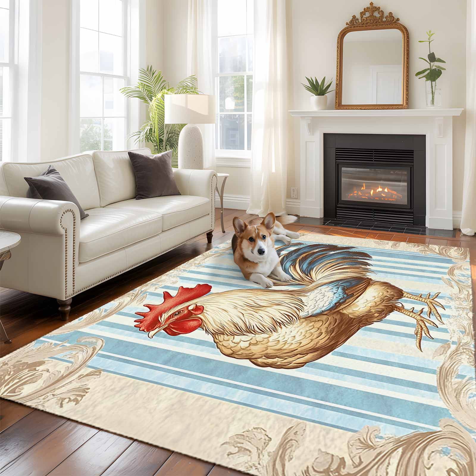 6'x9' Area Rugs, Retro Rooster Indoor Outdoor Area Rug for Living Room ...