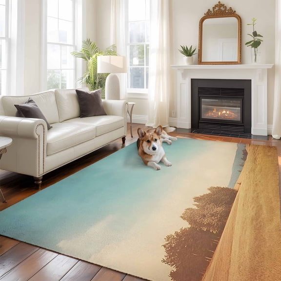6'x9' Area Rugs, Rustic Turquoise Sky Golden Fields Landscape Indoor Outdoor Area Rug for Living Room Bedroom, Washable Bathroom Rugs Kitchen Floor Carpet Mats Home Decor Aesthetic