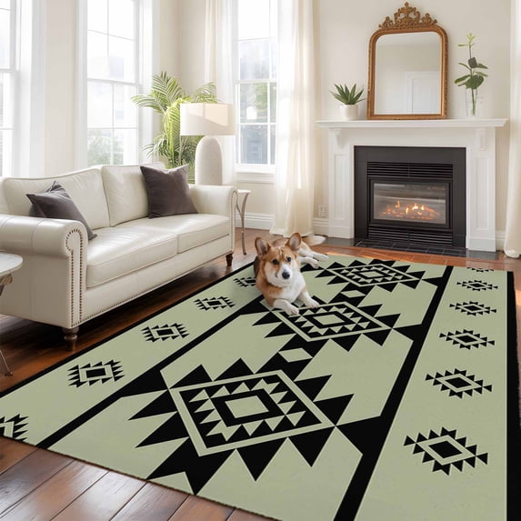 6'x9' Area Rugs, Sage Green Boho Indoor Outdoor Area Rug for Living Room Bedroom, Southwest Aztec Abstract Geometric Washable Bathroom Rugs Kitchen Floor Carpet Mats Home Decor Aesthetic