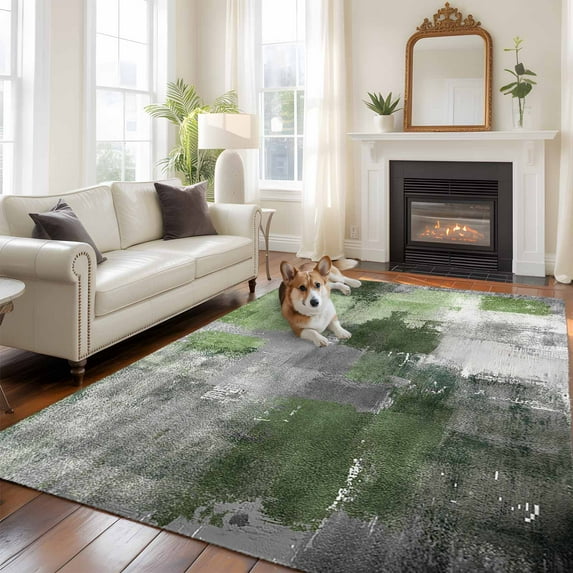 6'x9' Area Rugs, Sage Green Grey Indoor Outdoor Area Rug for Living Room Bedroom, Modern Oil Painted Abstract Art Aesthetics Washable Bathroom Rugs Kitchen Floor Carpet Mats Home Decor Aesthetic