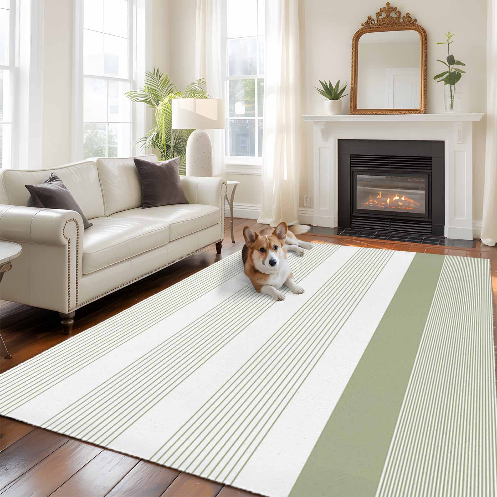 6'x9' Area Rugs, Sage Green Stripe Indoor Outdoor Area Rug for Living ...