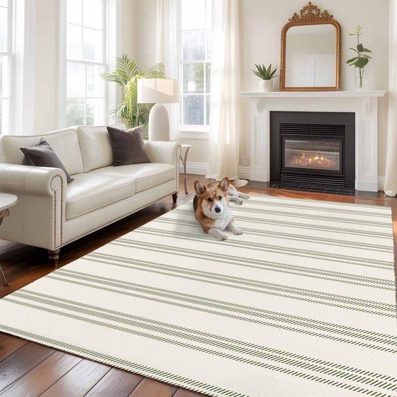 6'x9' Area Rugs, Sage Green Striped Indoor Outdoor Area Rug for Living Room Bedroom, Modern Farmhouse Green Stripes Washable Bathroom Rugs Kitchen Floor Carpet Mats Home Decor Aesthetic