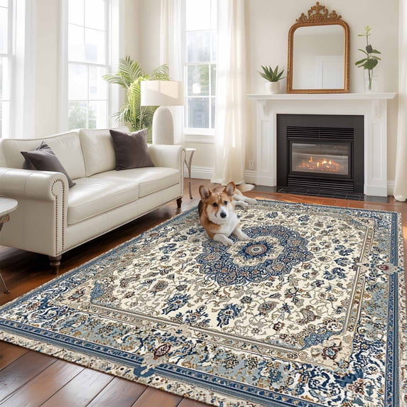 6'x9' Area Rugs, Southwestern Boho Blue Indoor Outdoor Area Rug for Living Room Bedroom, Ethnic Geometric Farmhouse Washable Bathroom Rugs Kitchen Floor Carpet Mats Home Decor Aesthetic