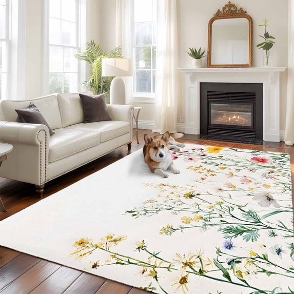 6'x9' Area Rugs, Spring Botanical Spring Indoor Outdoor Area Rug for Living Room Bedroom, Rustic Floral Farmhouse Washable Bathroom Rugs Kitchen Floor Carpet Mats Home Decor Aesthetic