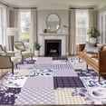 thumbnail image 1 of 6'x9' Area Rugs, Spring Floral Indoor Outdoor Area Rug for Living Room Bedroom, Dark Purple Flowers Patchwork Grid Bohemia Washable Bathroom Rugs Kitchen Floor Carpet Mats Home Decor Aesthetic, 1 of 8