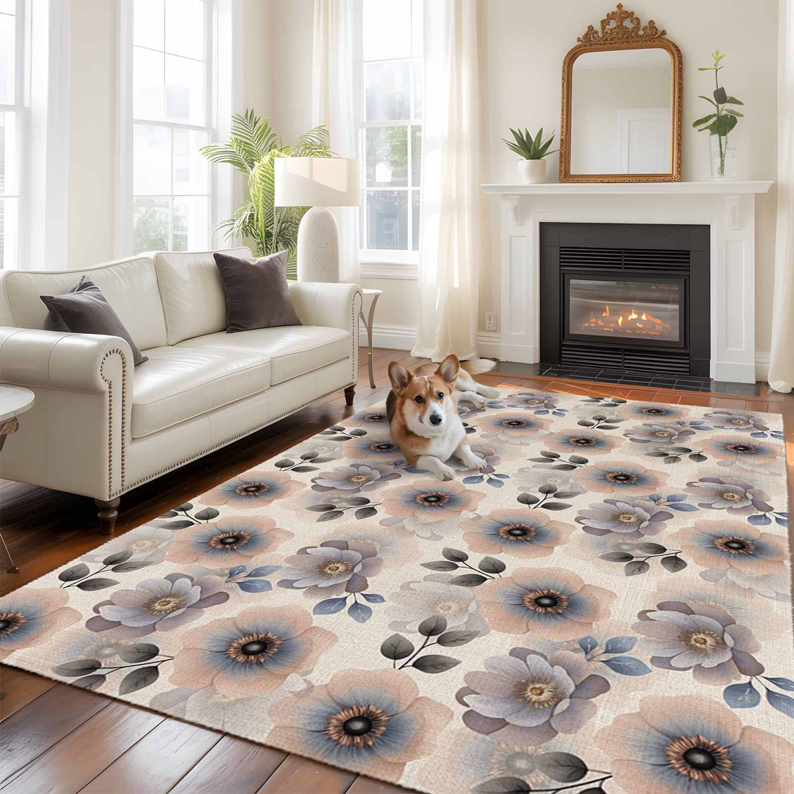 6'x9' Area Rugs, Spring Flowers Indoor Outdoor Area Rug for Living Room ...