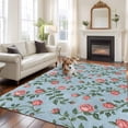 thumbnail image 1 of 6'x9' Area Rugs, Spring Roses Botanical Indoor Outdoor Area Rug for Living Room Bedroom, Farmhouse Floral Blue Washable Bathroom Rugs Kitchen Floor Carpet Mats Home Decor Aesthetic, 1 of 8