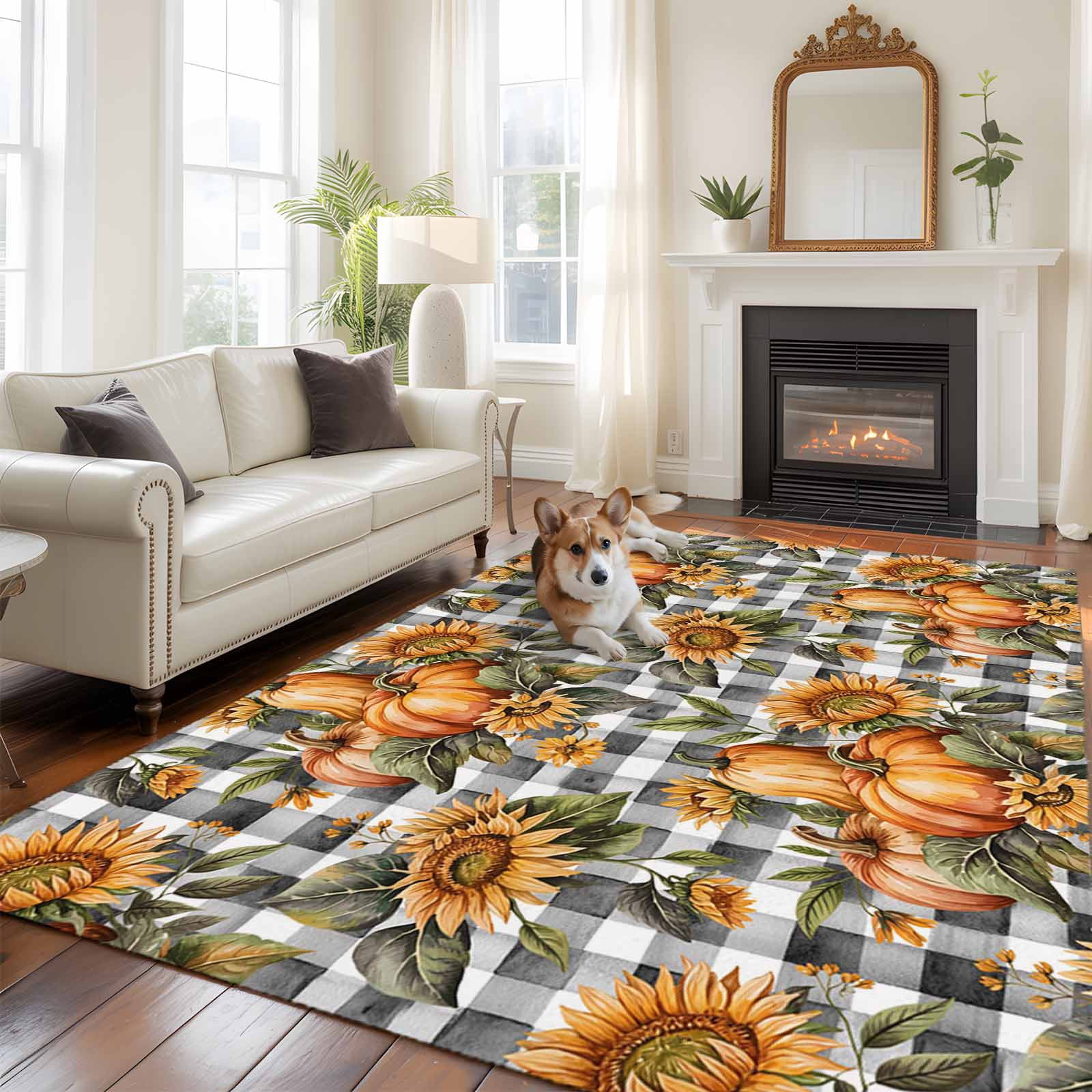 6'x9' Area Rugs, Sunflower Pumpkins Indoor Outdoor Area Rug for Living ...