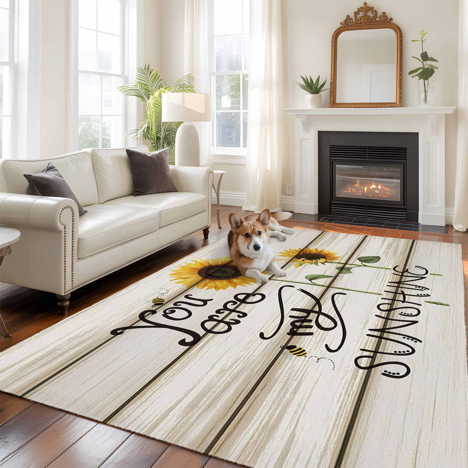 Sunshine Rug 6'x9' Area Rugs, Sunflowers Indoor Outdoor Area Rug for Living Room ...