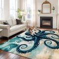 thumbnail image 1 of 6'x9' Area Rugs, Teal Blue Octopus Indoor Outdoor Area Rug for Living Room Bedroom, Summer Coastal Beach Wave Washable Bathroom Rugs Kitchen Floor Carpet Mats Home Decor Aesthetic, 1 of 8