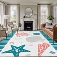 thumbnail image 1 of 6'x9' Area Rugs, Teal Red Coastal Indoor Outdoor Area Rug for Living Room Bedroom, Ocean Nautical Starfish Coral Striped Washable Bathroom Rugs Kitchen Floor Carpet Mats Home Decor Aesthetic, 1 of 8