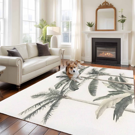 6'x9' Area Rugs, Tropical Palm Tree Indoor Outdoor Area Rug for Living Room Bedroom, Summer Beach Botanical Washable Bathroom Rugs Kitchen Floor Carpet Mats Home Decor Aesthetic
