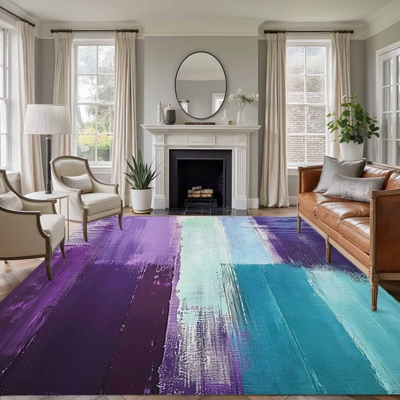 6'x9' Area Rugs, Turquoise Purple Indoor Outdoor Area Rug for Living Room Bedroom, Modern Oil Painting Abstract Geometric Washable Bathroom Rugs Kitchen Floor Carpet Mats Home Decor Aesthetic