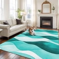thumbnail image 1 of 6'x9' Area Rugs, Turquoise Stripes Indoor Outdoor Area Rug for Living Room Bedroom, Vintage Farmhouse Ripple Texture Art Washable Bathroom Rugs Kitchen Floor Carpet Mats Home Decor Aesthetic, 1 of 8